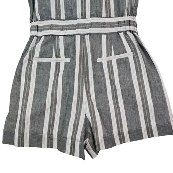 Banana Republic ~Size 0~ Gray/White Striped Romper Waist Drawstring Linen Blend - Picture 4 of 10